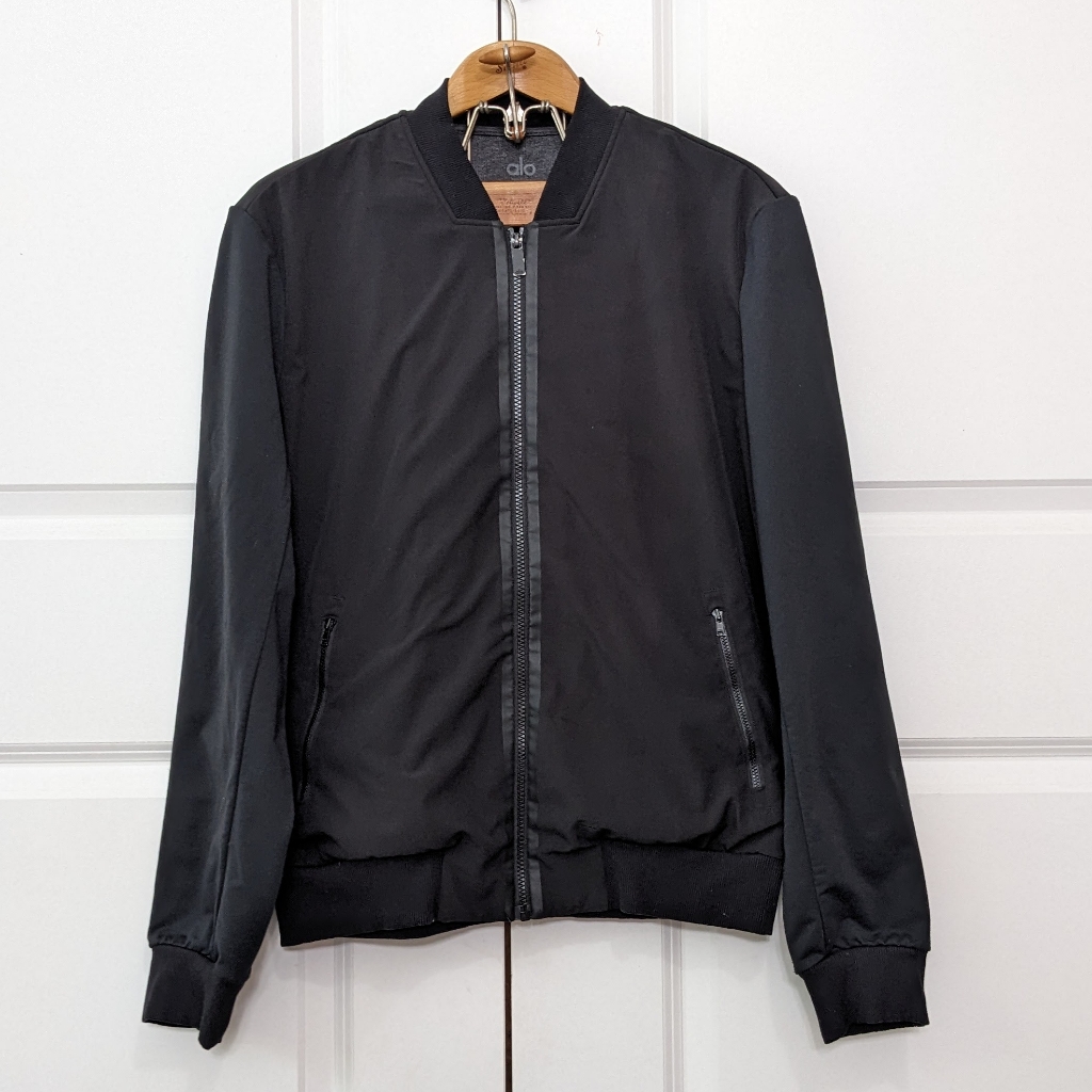 Alo Bomber Jacket Women's Medium Black Nylon Lycra Blend Full Zip Pockets